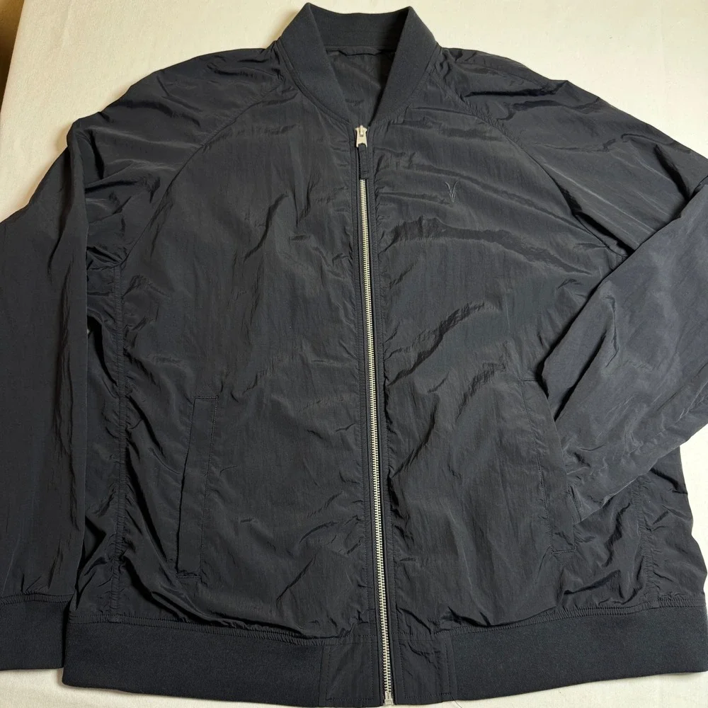 AllSaints Waylan Bomber Jacket Mens XL Black Full Zip M001OA Raglan Sleeve